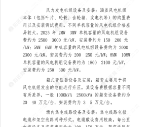 国家能源集团陆上风电项目通用造价指标（2025年）